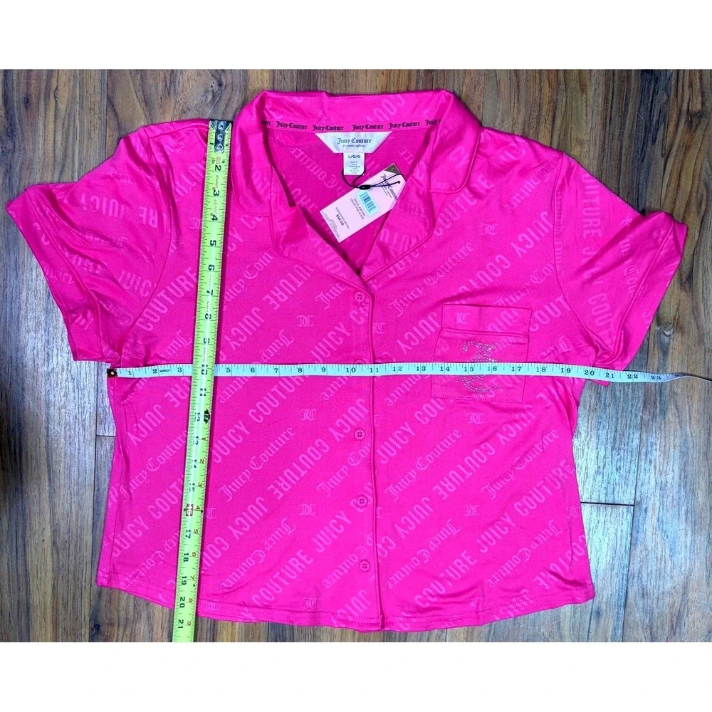 Juicy Couture Pajama Set Large Pink Rhinestone Logo Y2K Loungewear Sleepwear